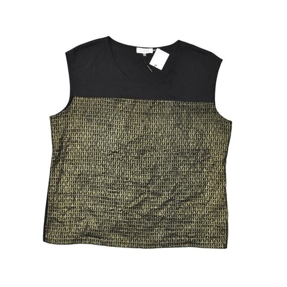 NEW Calvin Klein Gold Geometric Crew Neck Blouse 1X Plus Polyester - Picture 1 of 6